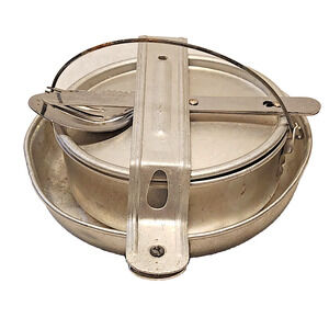 Vintage Nesting Aluminum Mess Kit Backpack Camping Cookware Set 7 pc w/ Utensils